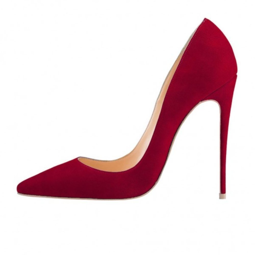 F5J Red Suede Shoes Pointy Toe Stiletto Heel Pumps SIZE 7